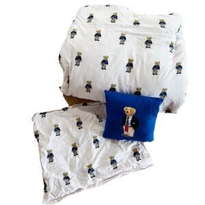 Polo Ralph Lauren Polo Bear Pink White Stripe Full Sized Comforter And 1 Sham